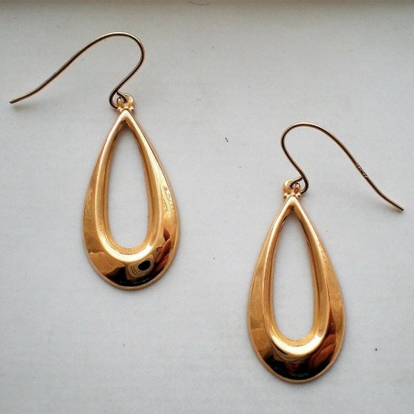 European Designer Solid 14K 585 Yellow Gold Tear Drop Dangle Pierced Earrings - Picture 1 of 5
